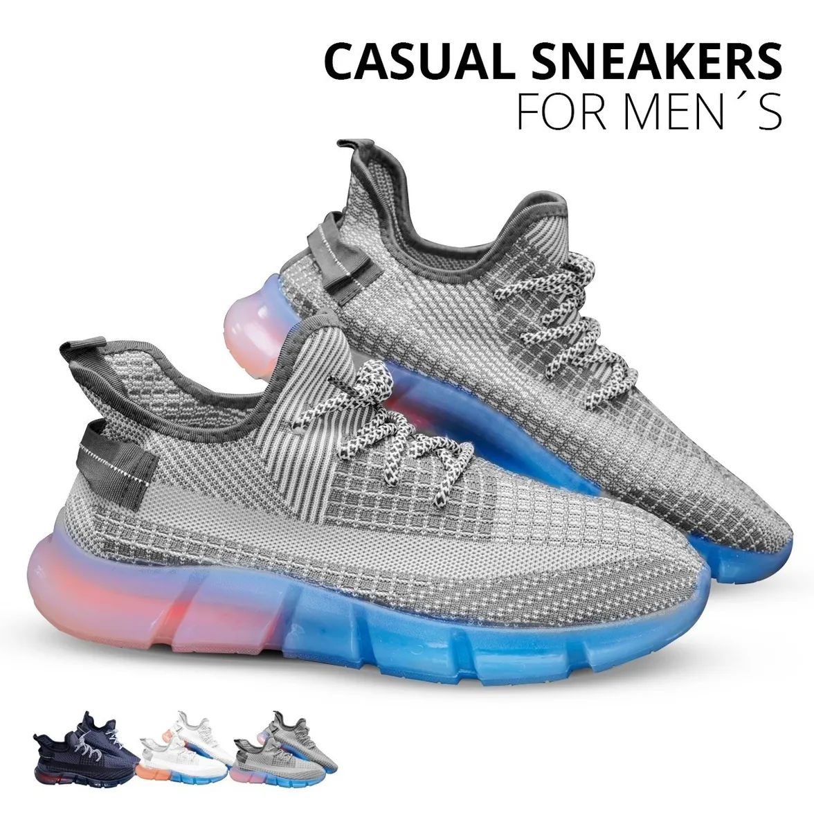 Tenis De Hombre Sneakers Deportivos Calzado Casual Moda Gaon Gris con Suela de colores 