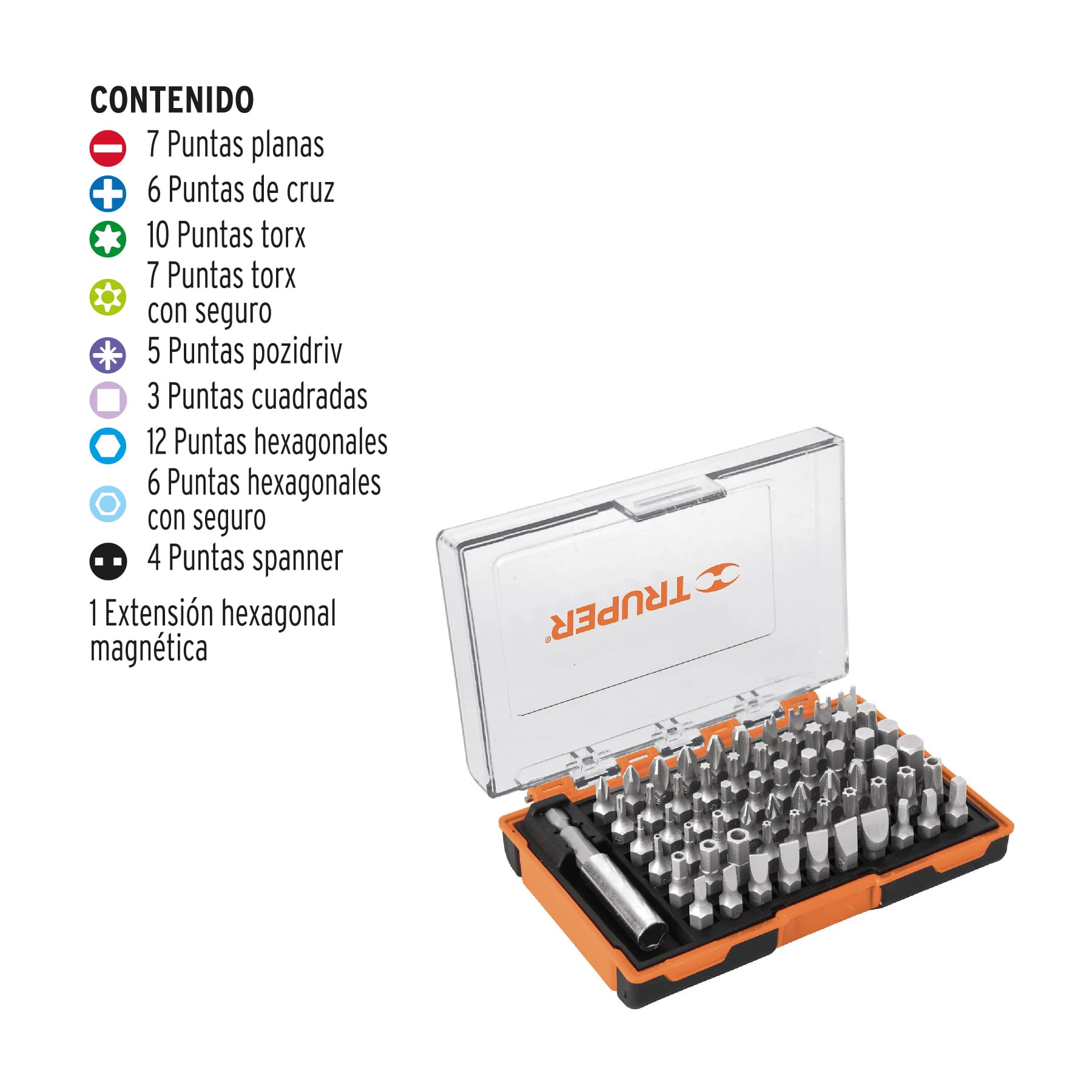 Juego De Puntas Mixtas 61 Piezas Con Estuche Truper 10758