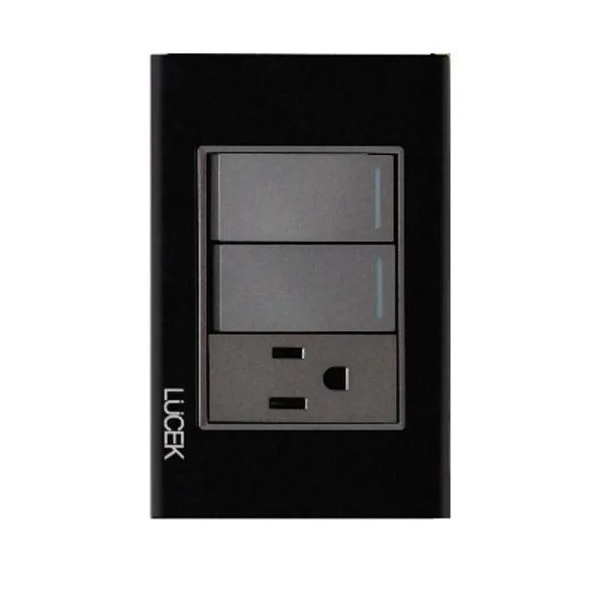 Lucek Placa con 2 apagadores y 1 contacto Negro Cristal