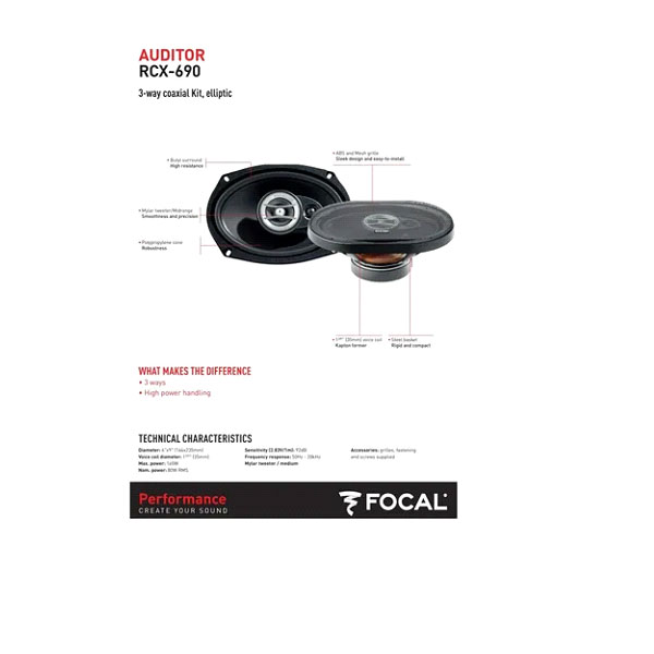 BOCINAS COAXIALES FOCAL RCX-690 6X9" 3 VÍAS 160W MAX