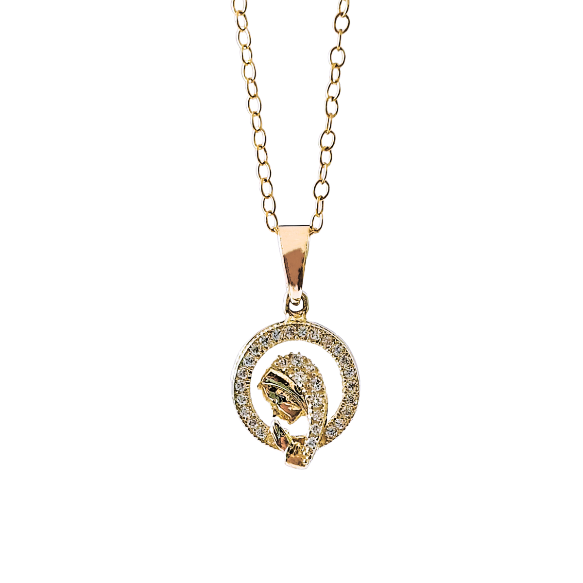Collar Virgen María Oro 10k Piedra Zirconia Suiza