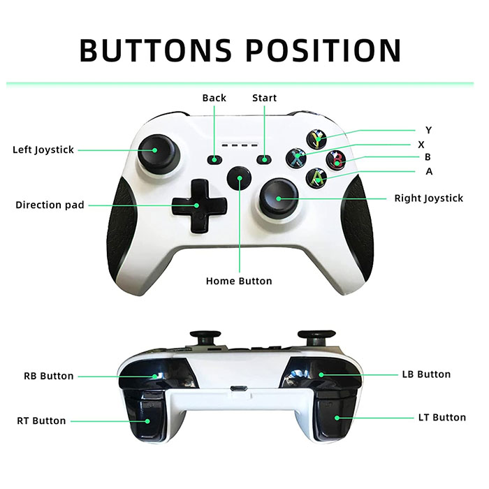 Control inalámbrico Gamepad de 2.4 GHZ controlador de juego compatible con Xbox One/One S/One X/One Series X/S /Elite/PC Windows 7/8/10 con vibración dual integrada (blanco y Negro)