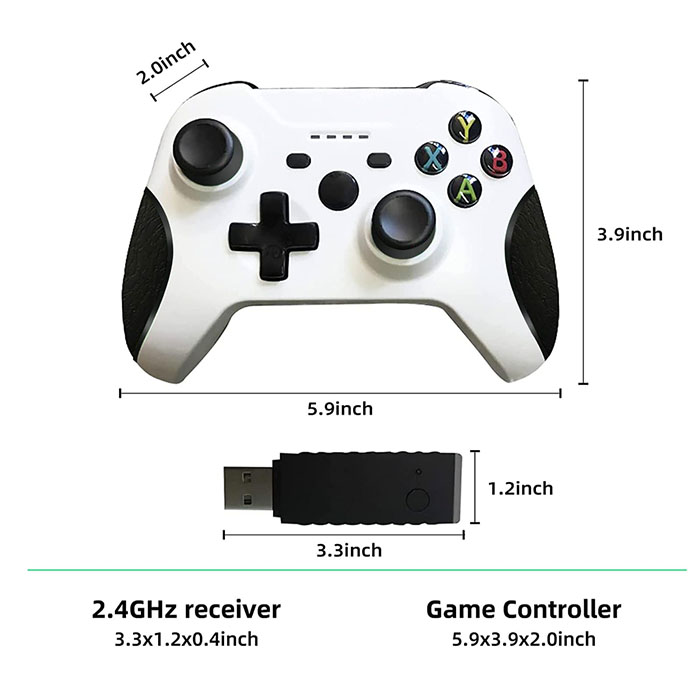 Control inalámbrico Gamepad de 2.4 GHZ controlador de juego compatible con Xbox One/One S/One X/One Series X/S /Elite/PC Windows 7/8/10 con vibración dual integrada (blanco y Negro)
