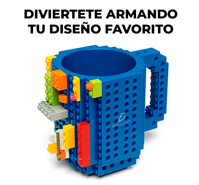 Taza Con Diseño Bloques De Construcción Multicolor Con Piezas Muñecos