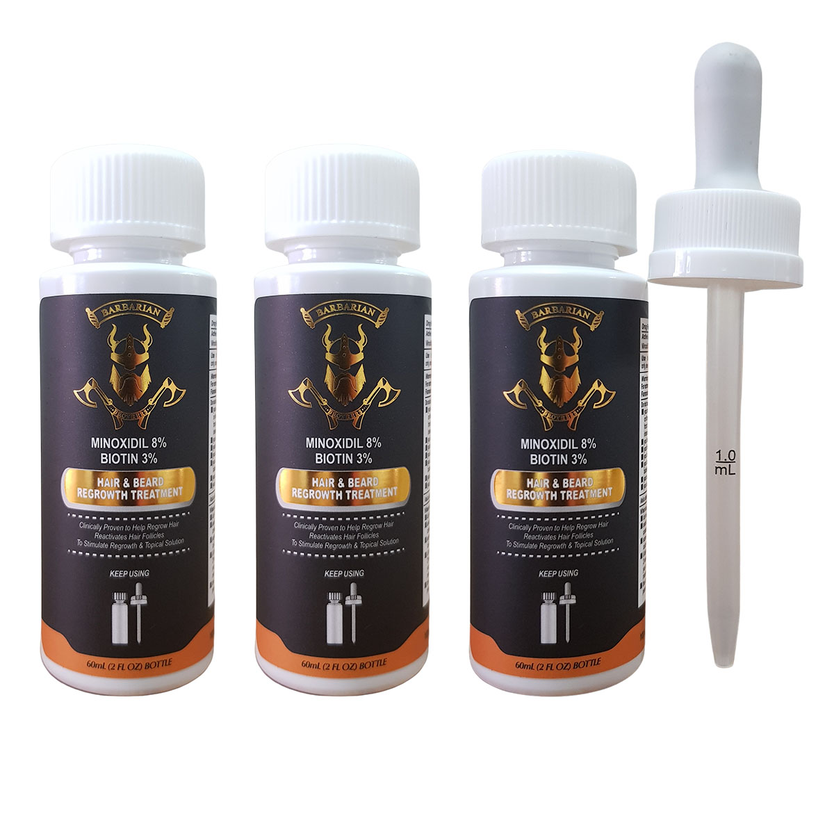 Minoxidil 8% + Biotina 3% Liquido 3 Frascos