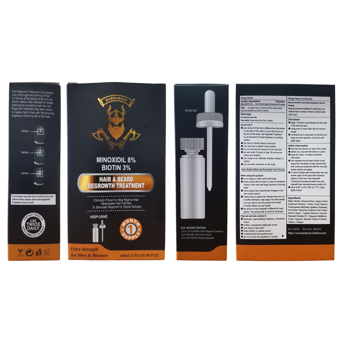 Minoxidil 8% + Biotina 3% Liquido 3 Frascos