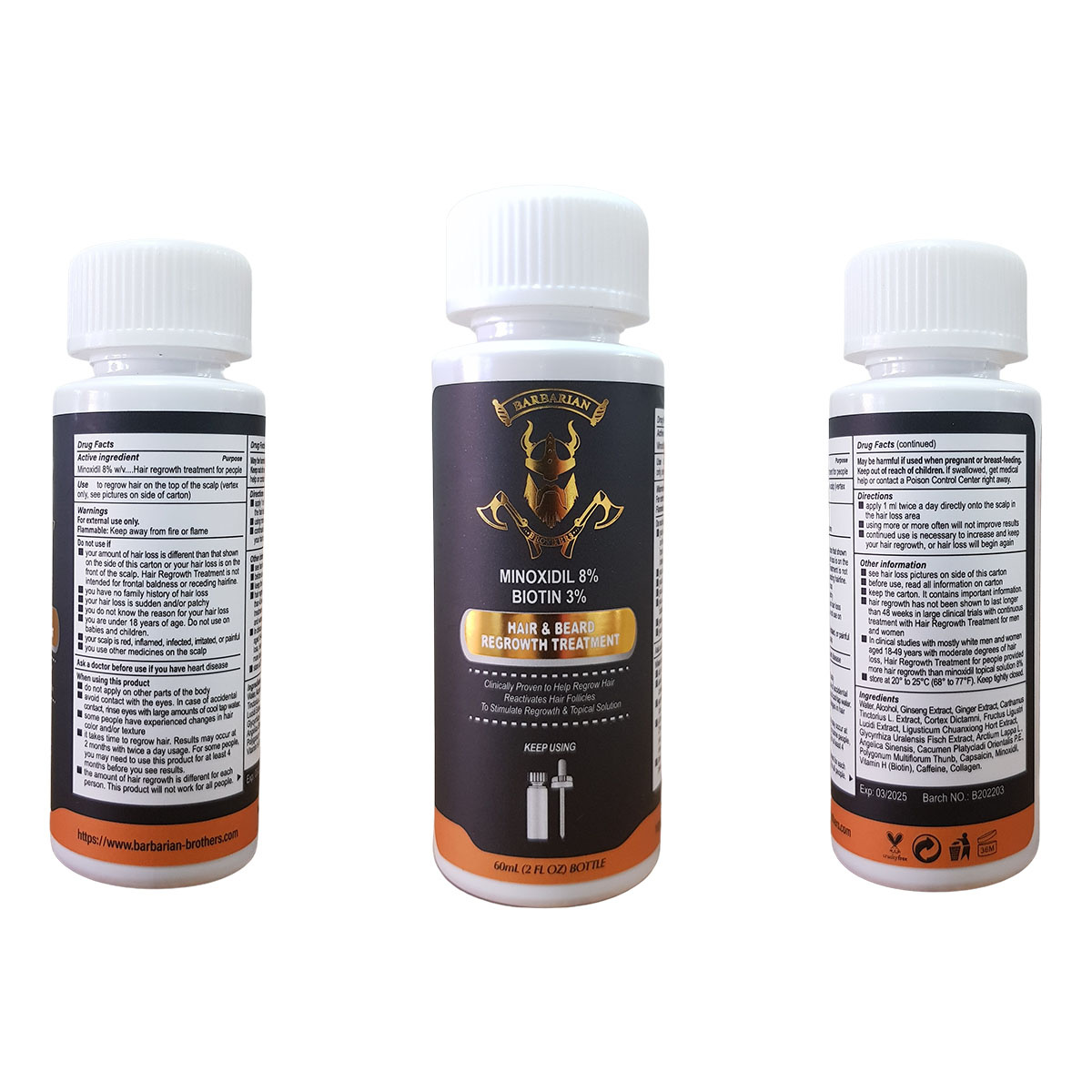 Minoxidil 8% + Biotina 3% Liquido 3 Frascos