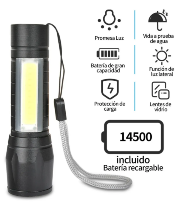 Lampara Tactica Recargable Usb Linterna Led De Mano Zoom Luz.