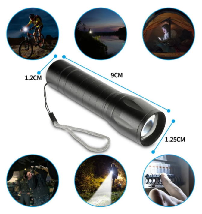 Lampara Tactica Recargable Usb Linterna Led De Mano Zoom Luz.