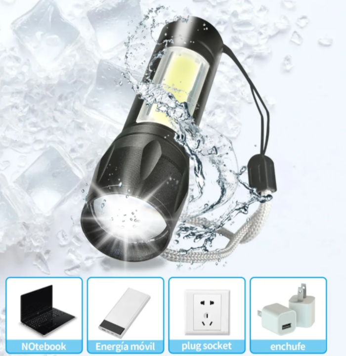 Lampara Tactica Recargable Usb Linterna Led De Mano Zoom Luz.