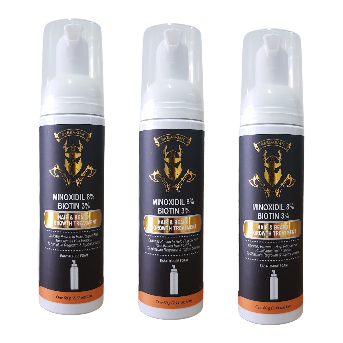Minoxidil 8% + Biotina 3% Espuma 60ml 3 Frascos