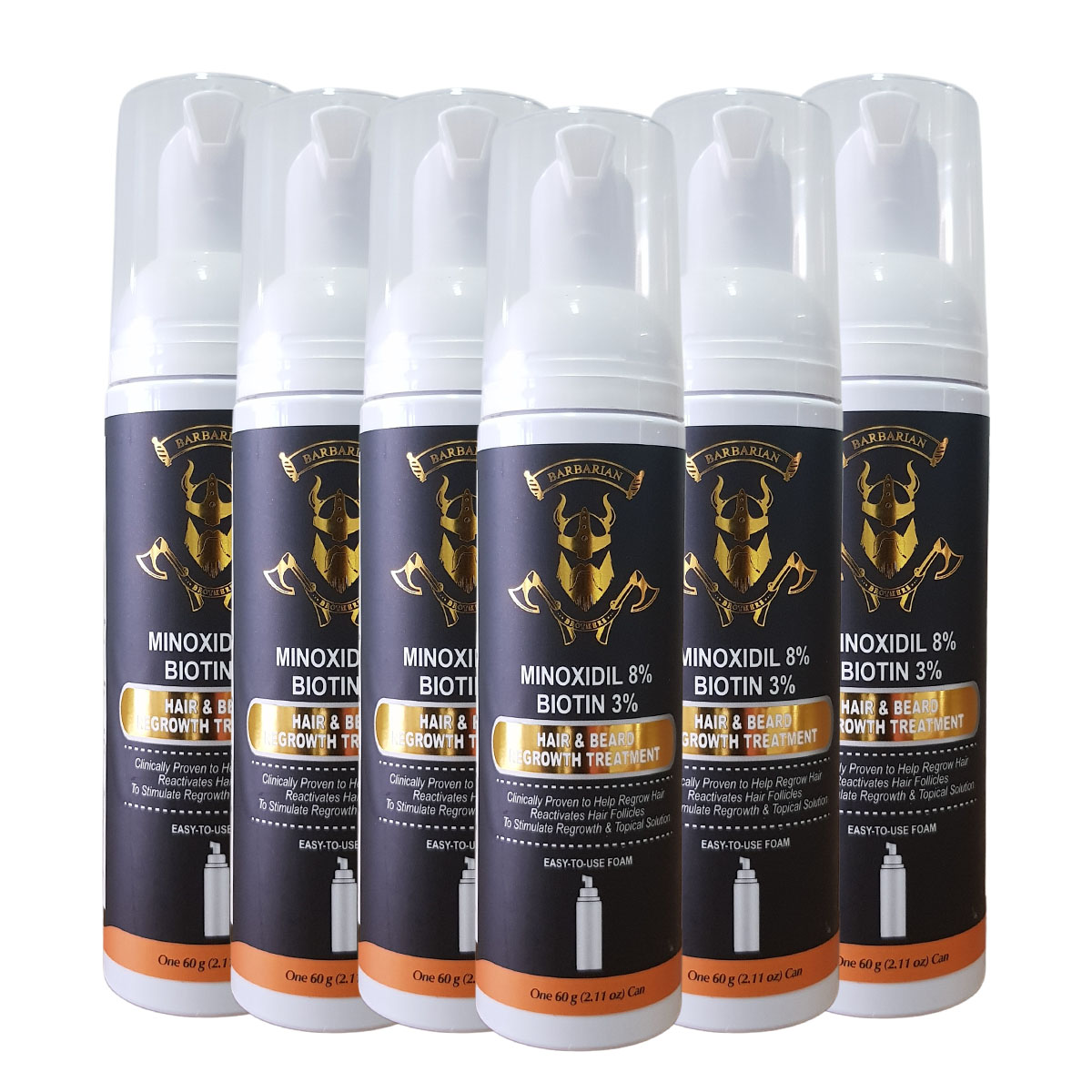 Minoxidil 8% + Biotina 3% Espuma 60ml 6 Frascos