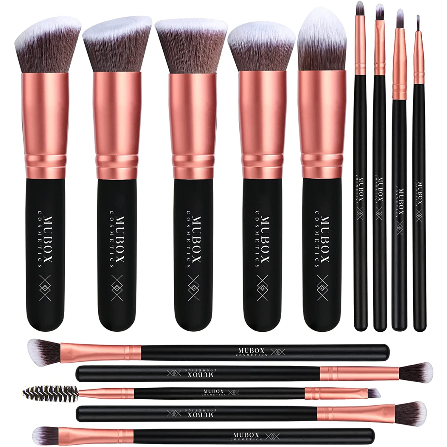 Set de 14 brochas de maquillaje Mubox Rose Gold