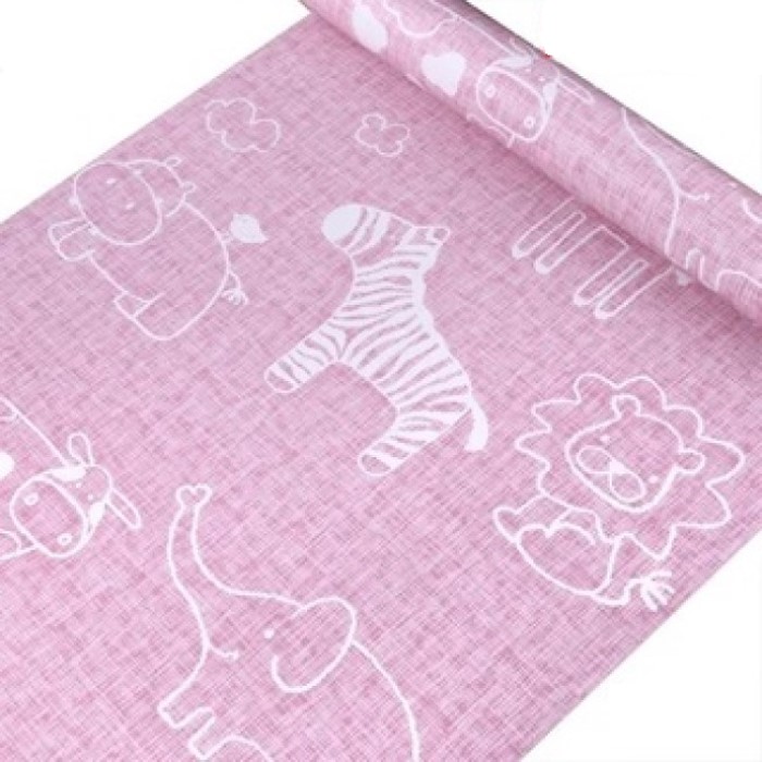 Papel Tapiz Adherible Rosa Animales Infantil 10m X 45cm