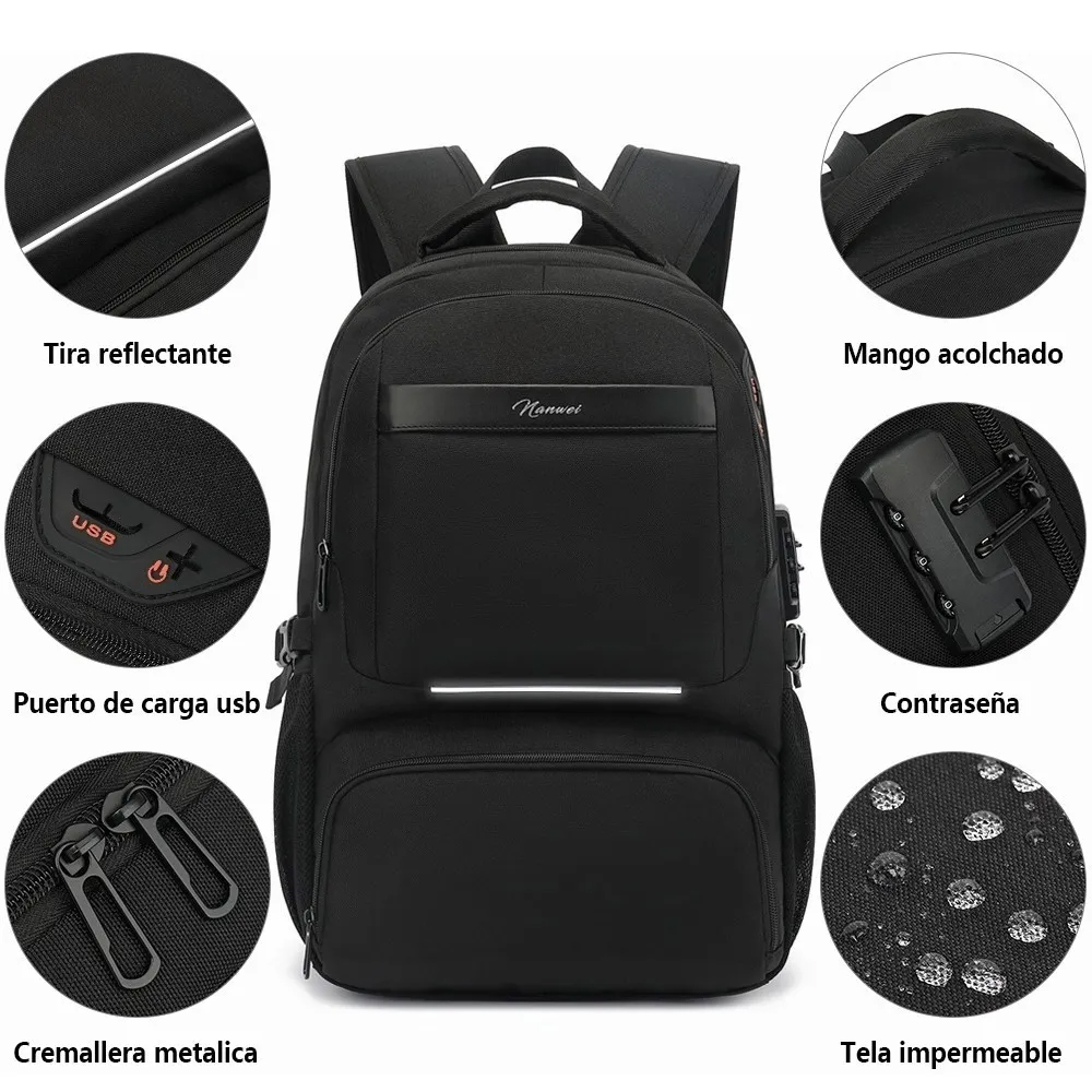 Mochila De Almuerzo Antirrobo Impermeable A Portátil 15,6 Escuela, Estudiante, Lonche