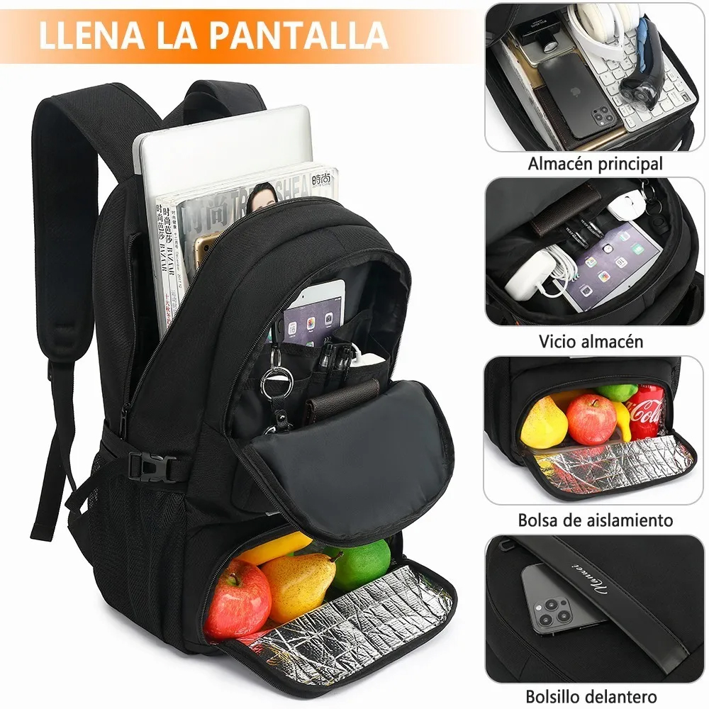 Mochila De Almuerzo Antirrobo Impermeable A Portátil 15,6 Escuela, Estudiante, Lonche