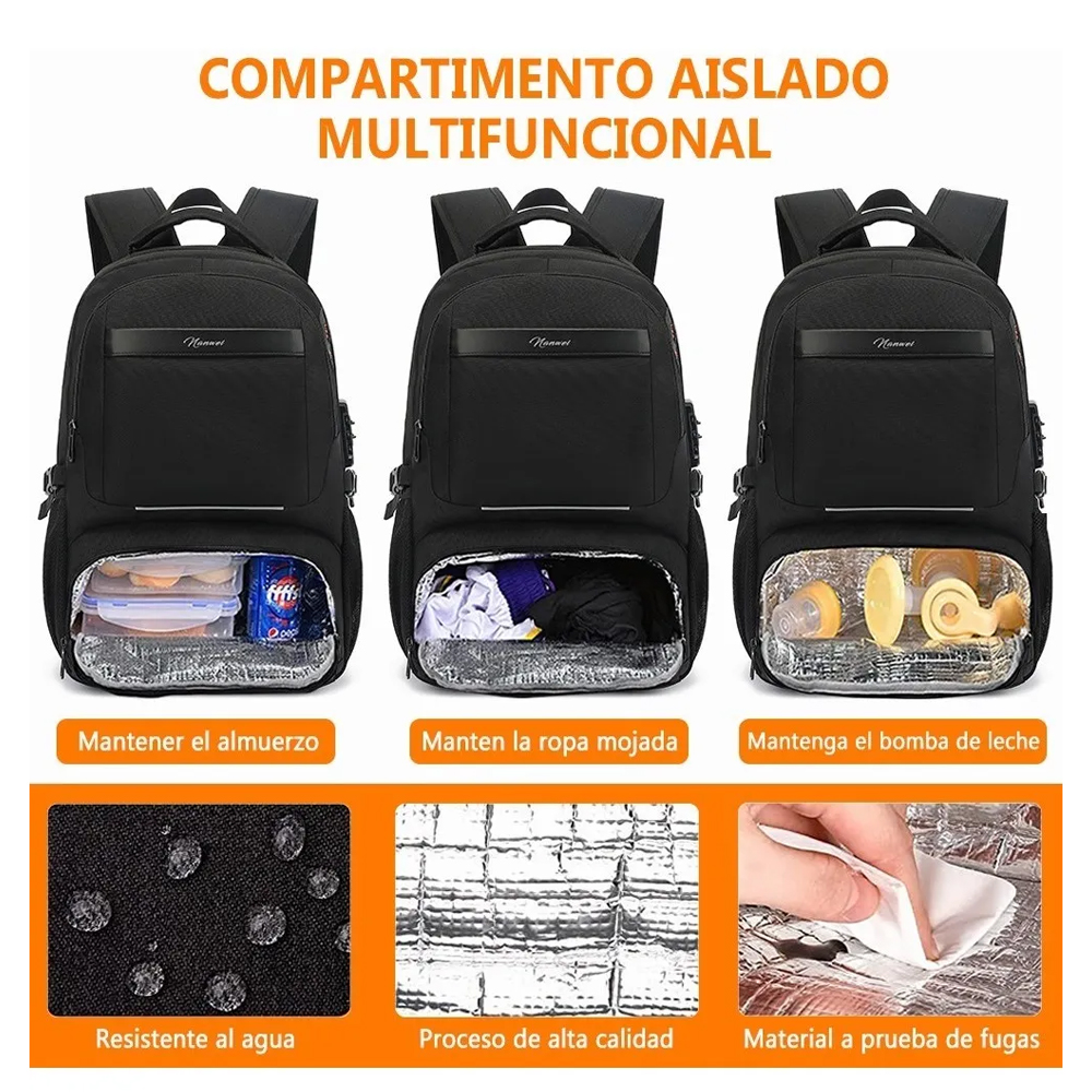 Mochila De Almuerzo Antirrobo Impermeable A Portátil 15,6 Escuela, Estudiante, Lonche