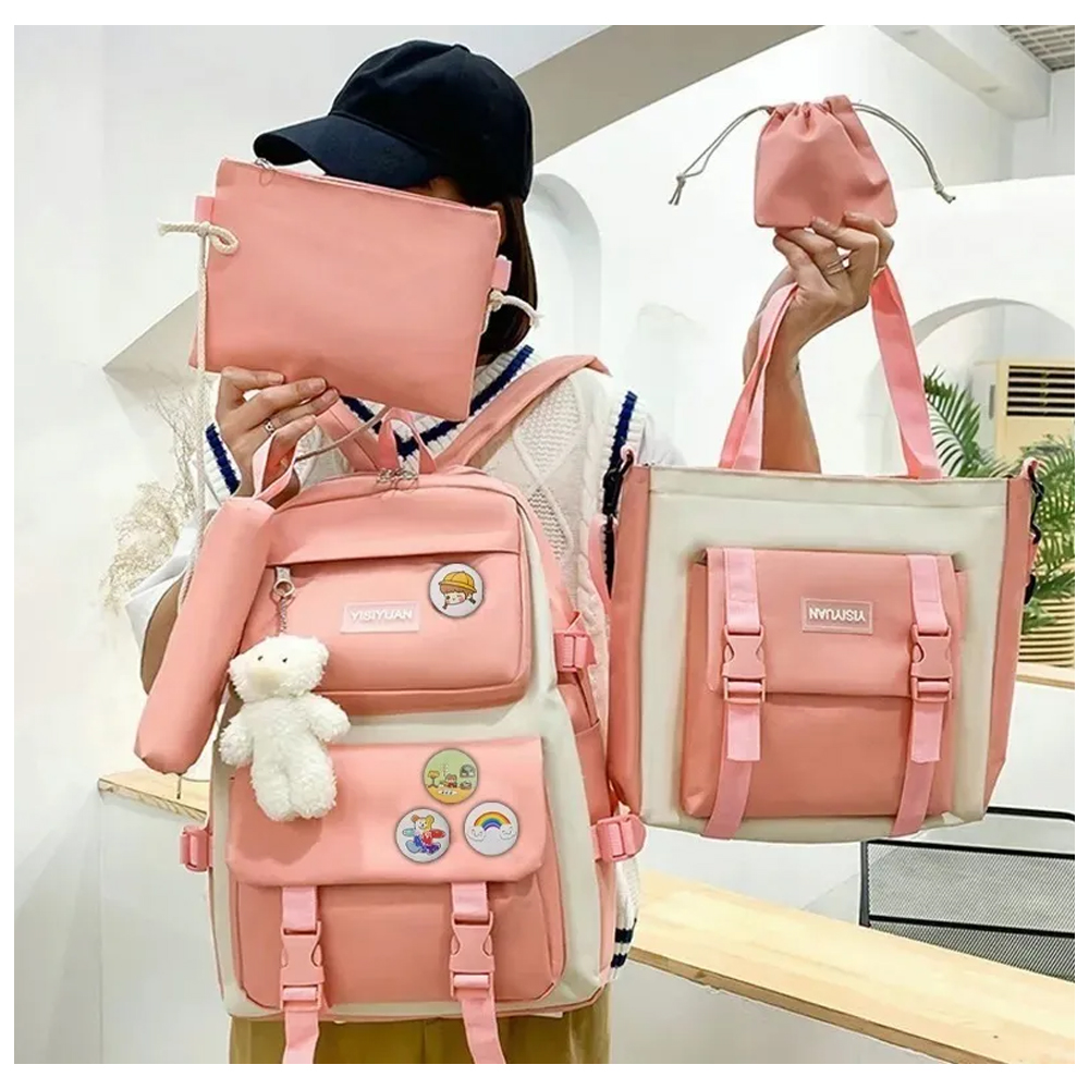 Set 5 Mochila Bolsas Escolar Estudiante Lapicera Tote Lona