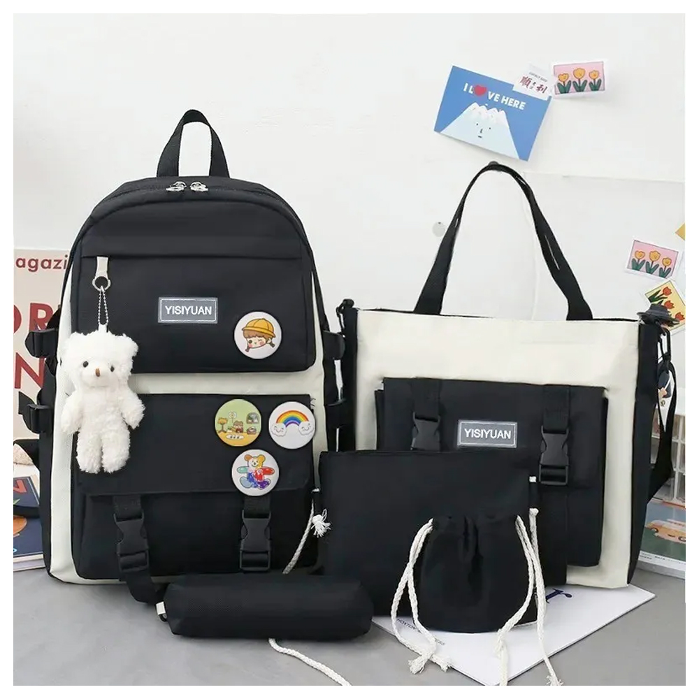 Set 5 Mochila Bolsas Escolar Estudiante Lapicera Tote Lona