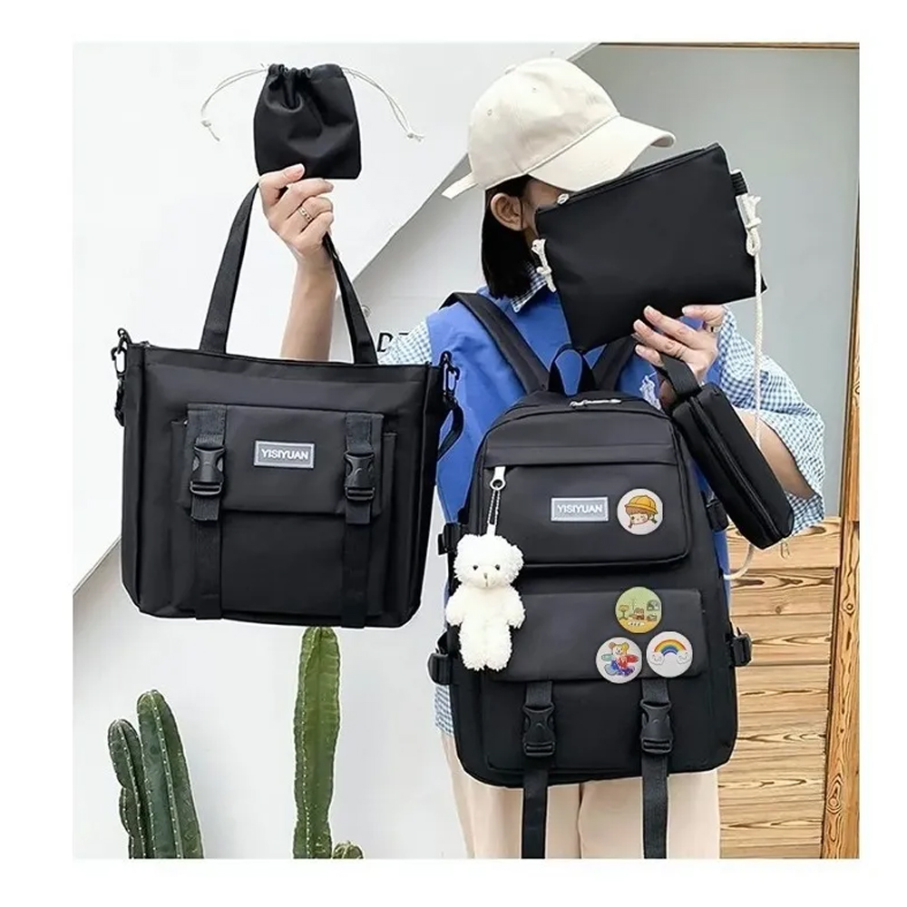 Set 5 Mochila Bolsas Escolar Estudiante Lapicera Tote Lona
