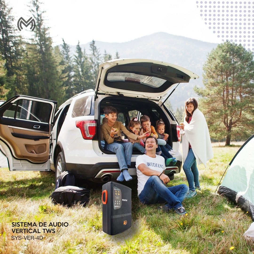 Sistema de Audio Vertical con 8000 Watts de Potencia Musical con Bluetooth Microfono Control Remoto Adaptador de Voltaje y Acomplamiento con Tecnologia TWS / Master / SYS-VER-4D