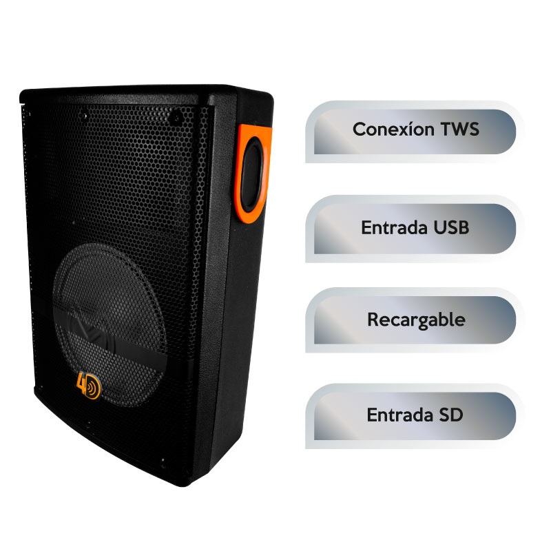 Sistema de Audio Vertical con 8000 Watts de Potencia Musical con Bluetooth Microfono Control Remoto Adaptador de Voltaje y Acomplamiento con Tecnologia TWS / Master / SYS-VER-4D