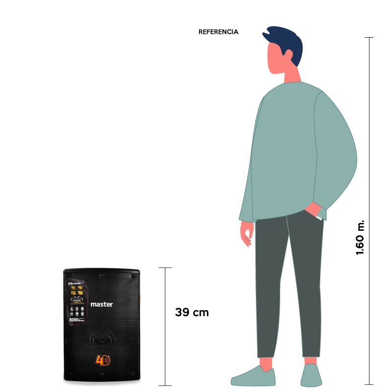 Sistema de Audio Vertical con 8000 Watts de Potencia Musical con Bluetooth Microfono Control Remoto Adaptador de Voltaje y Acomplamiento con Tecnologia TWS / Master / SYS-VER-4D