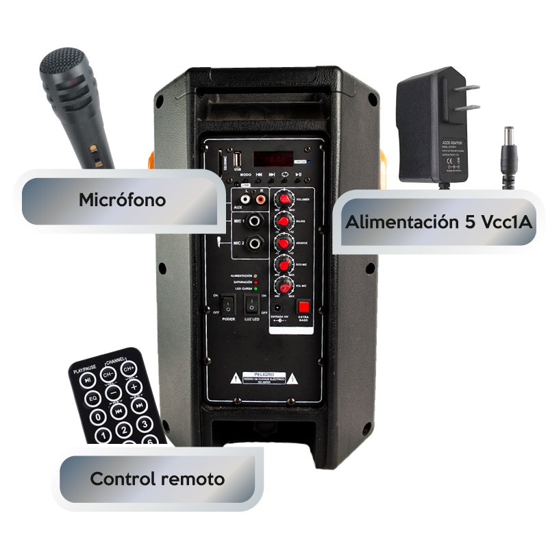 Sistema de Audio Vertical con 8000 Watts de Potencia Musical con Bluetooth Microfono Control Remoto Adaptador de Voltaje y Acomplamiento con Tecnologia TWS / Master / SYS-VER-4D
