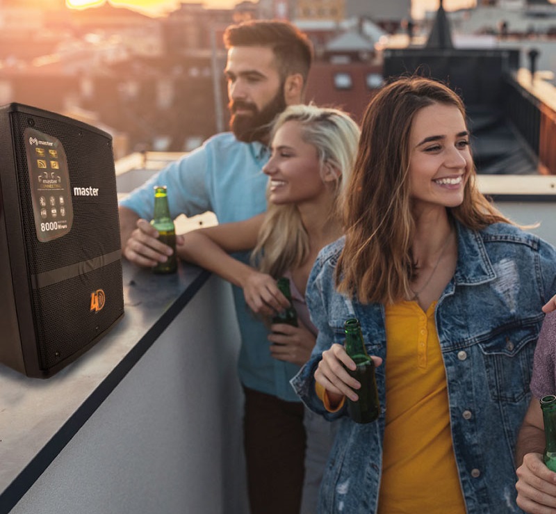 Sistema de Audio Vertical con 8000 Watts de Potencia Musical con Bluetooth Microfono Control Remoto Adaptador de Voltaje y Acomplamiento con Tecnologia TWS / Master / SYS-VER-4D