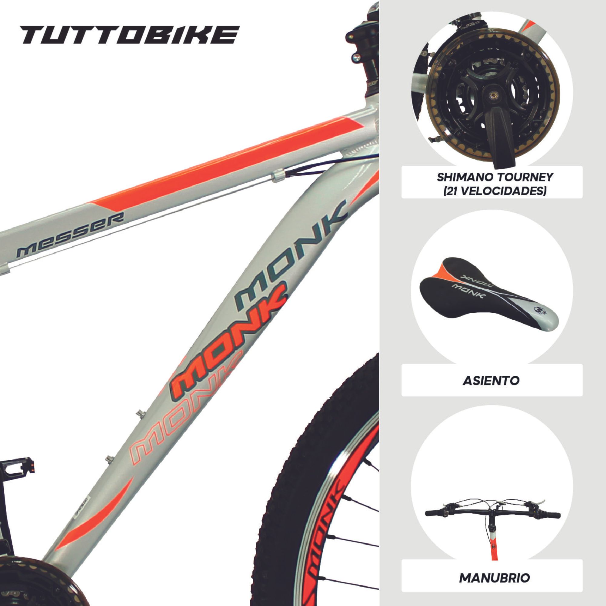 Mountain Bike Bici De Aluminio Shimano Messer Monk22 Naranja