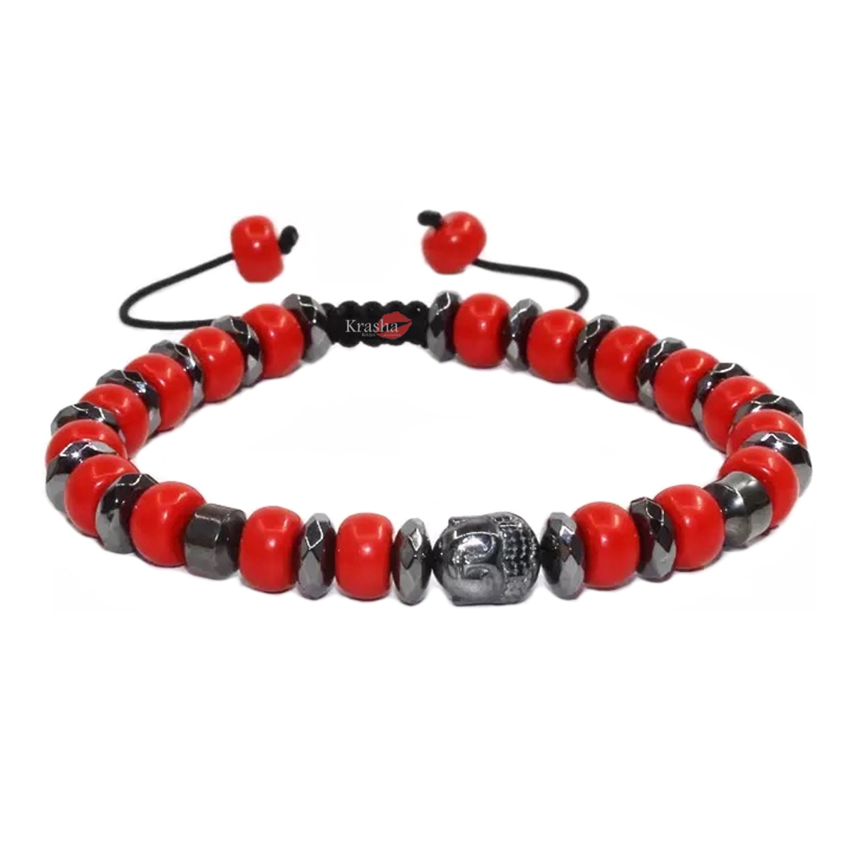 Pulsera Buda Krasha De Piedra Natural Roja Para Hombre