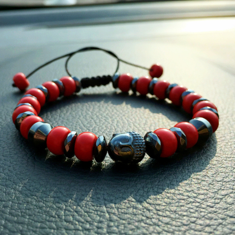 Pulsera Buda Krasha De Piedra Natural Roja Para Hombre