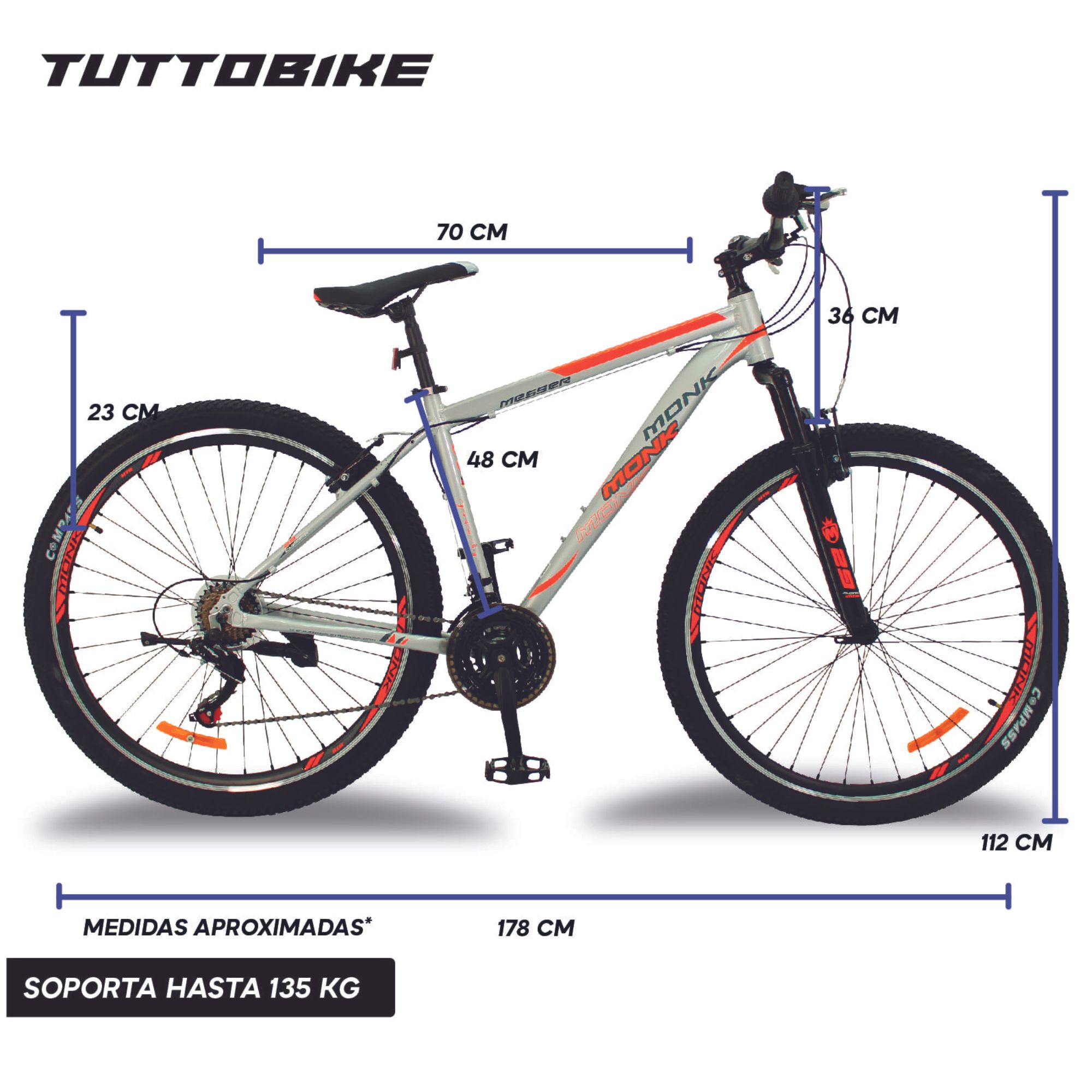 Mountain Bike Bici De Aluminio Shimano Messer Monk22 Naranja