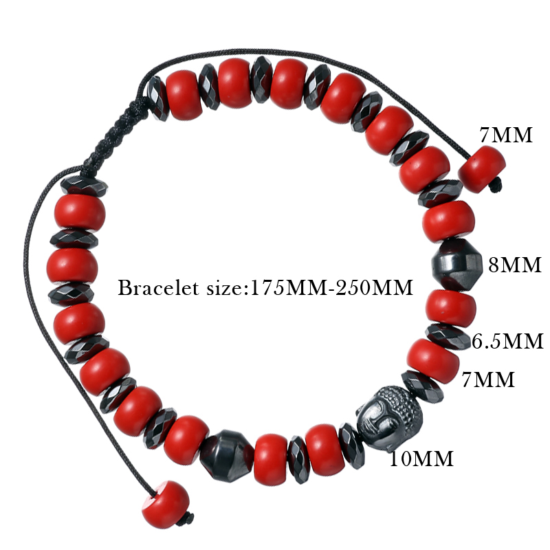Pulsera Buda Krasha De Piedra Natural Roja Para Hombre