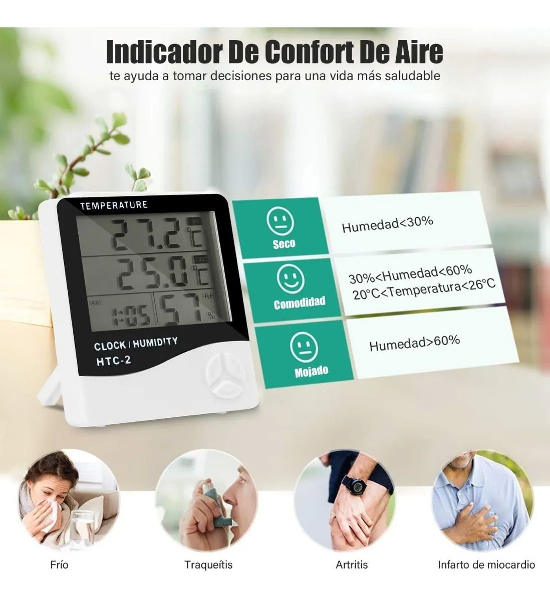 Higrómetro digital para humidificador puros Medidor de humedad  interior/exterior