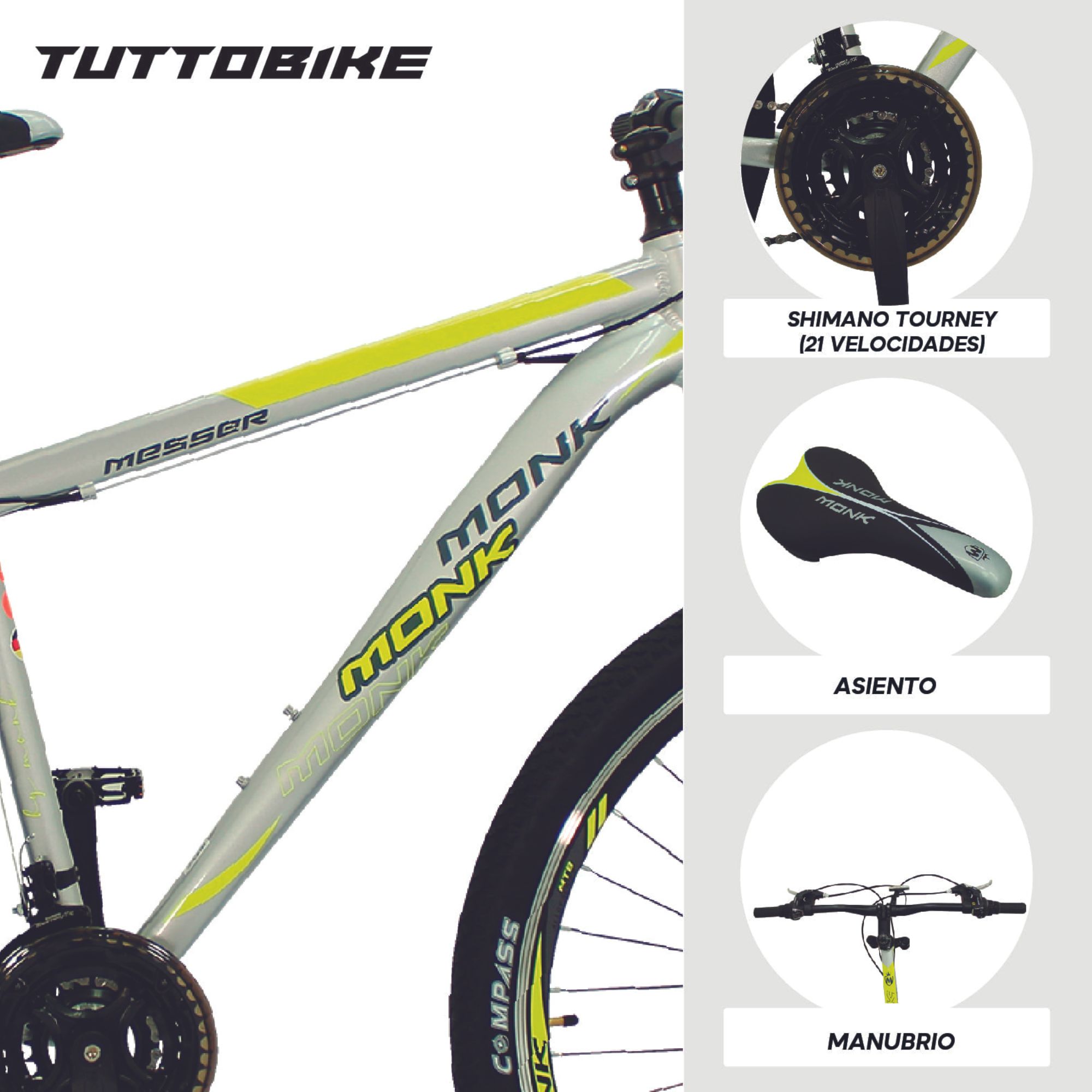 Mountain Bike Bici De Aluminio Shimano Messer Monk22 Amarillo