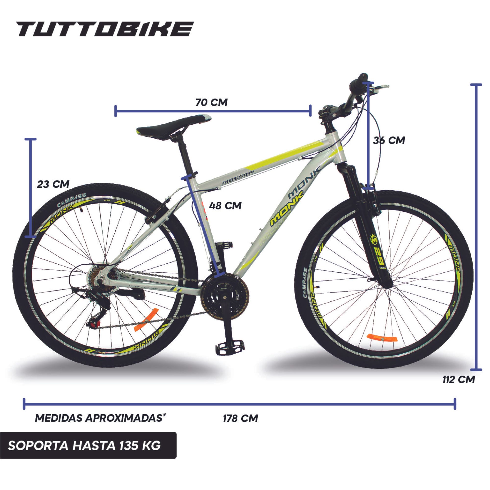 Mountain Bike Bici De Aluminio Shimano Messer Monk22 Amarillo