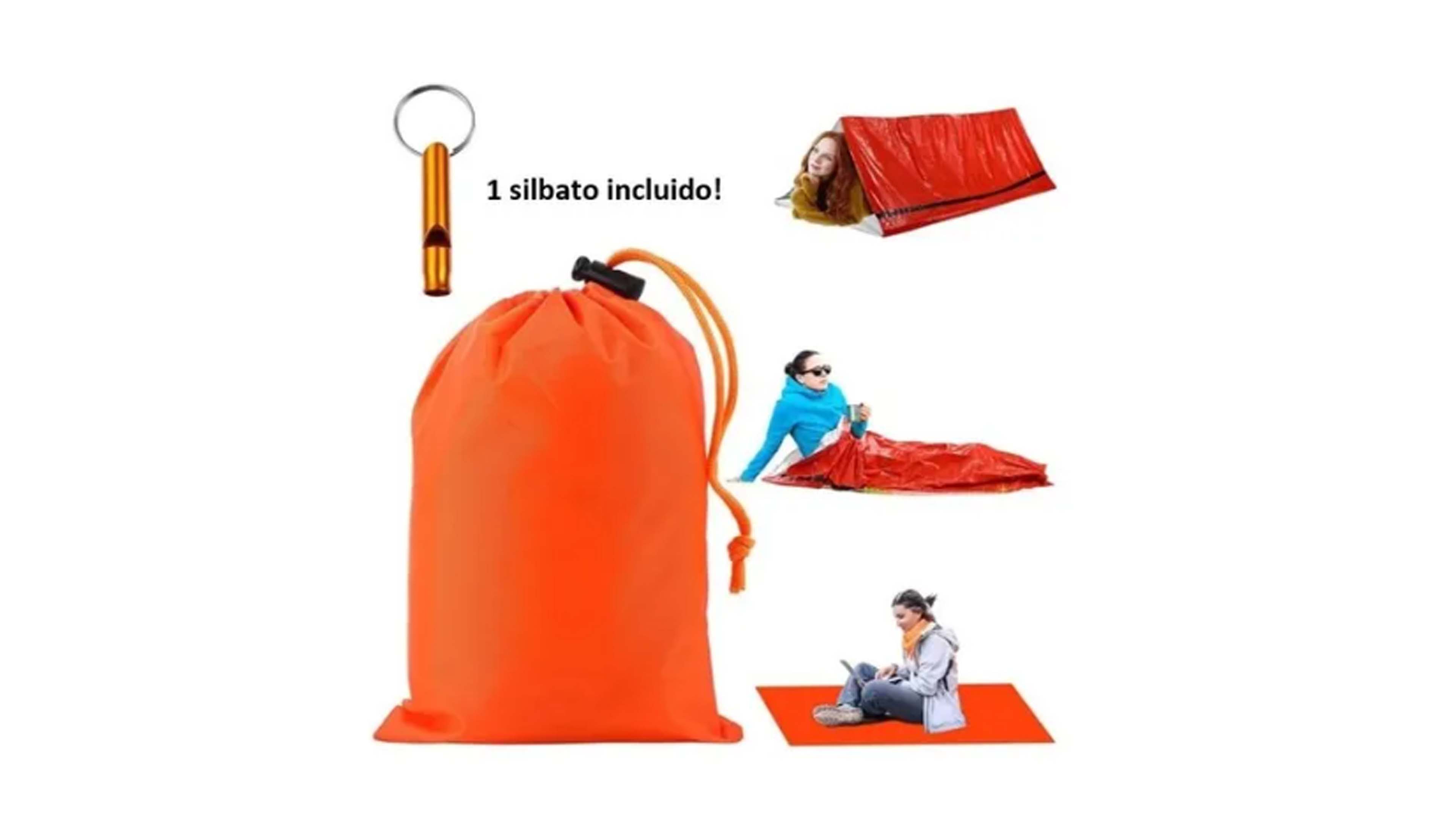  Bolsa O Manta Termica De Sobrevivencia Impermeable Dormir Sleeping Bag con Silvato Manta color Naranja