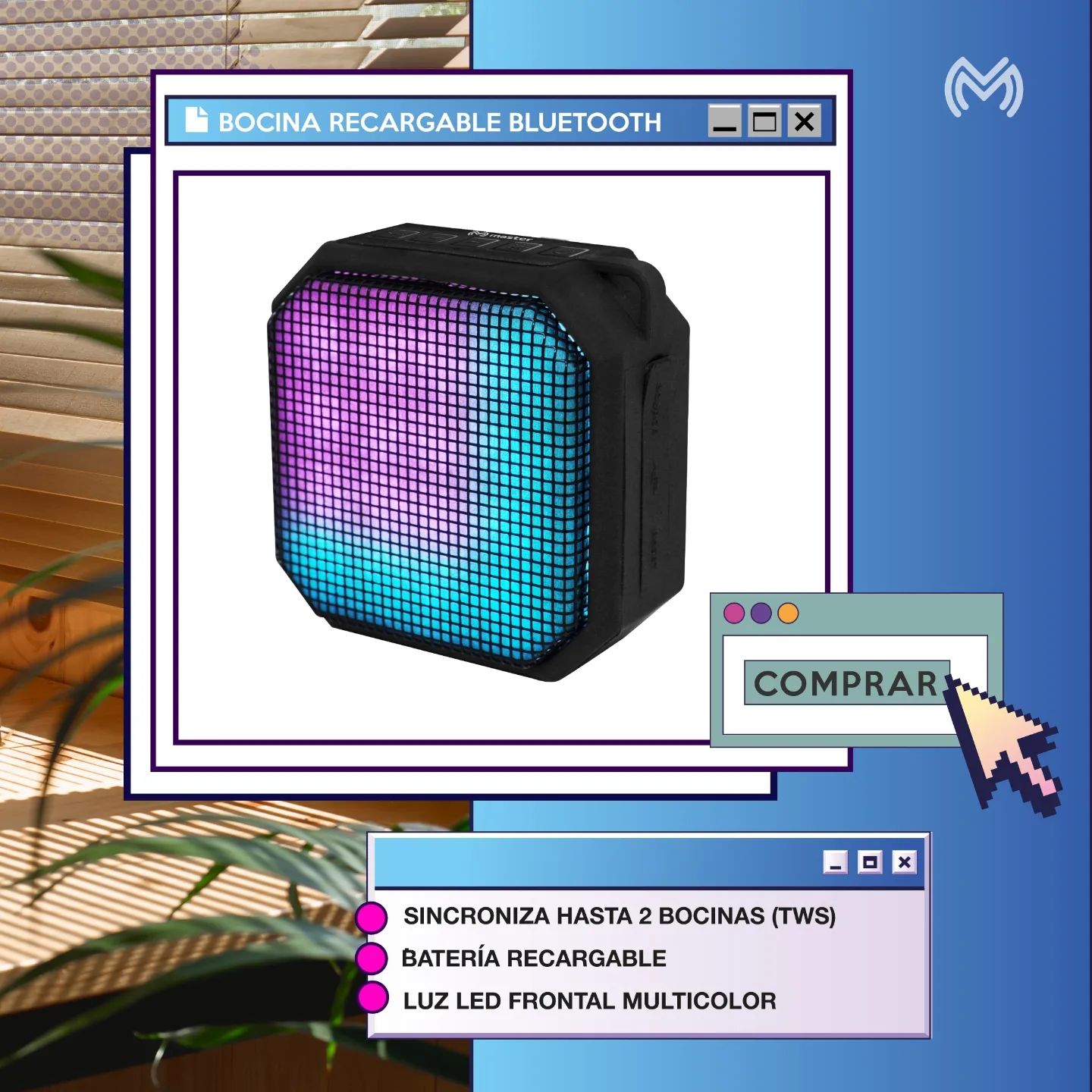 Bocina Bluetooth Recargable con Tecnología TWS y Sistema de Luces de Colores / Master / MS-RAINBOW