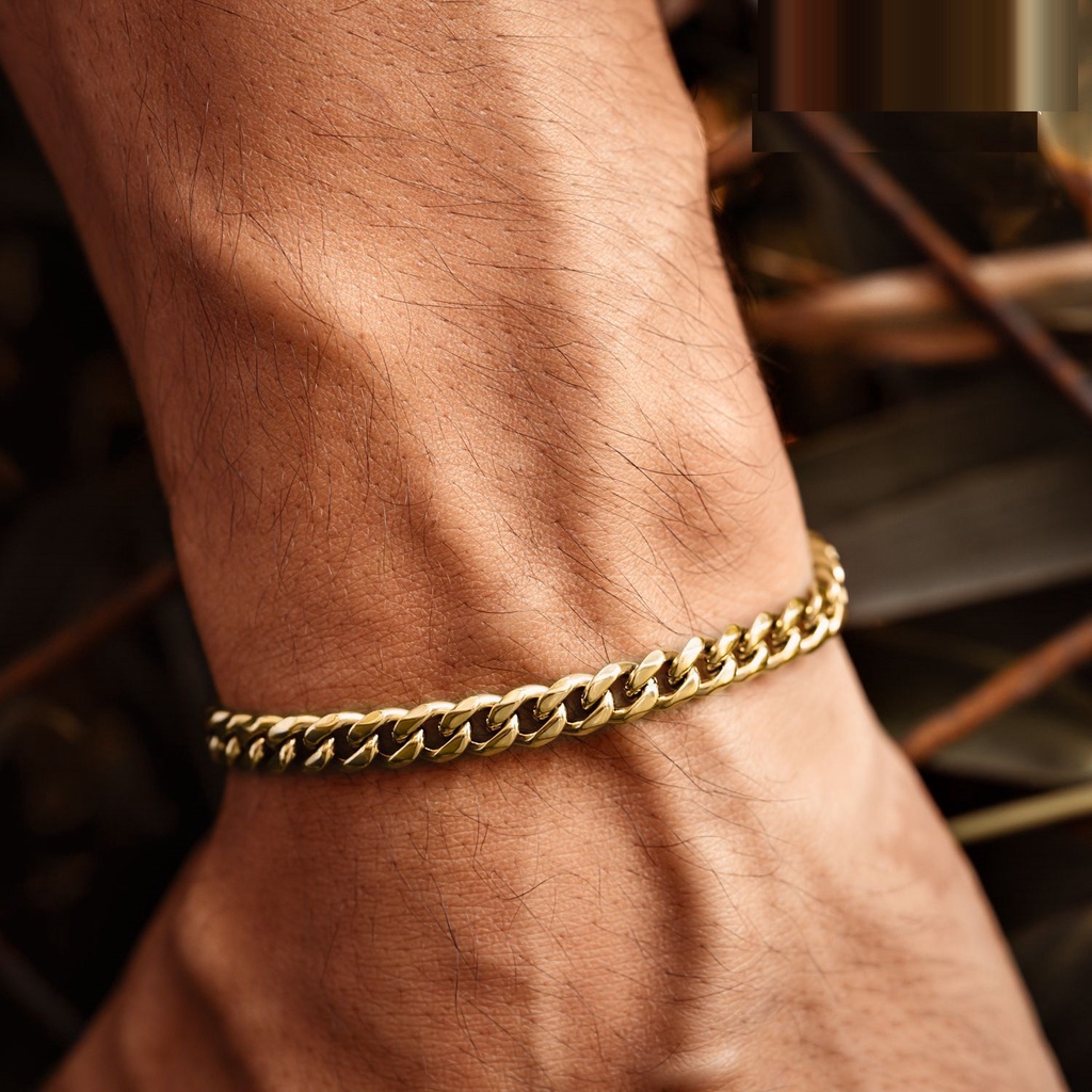 Pulsera esclava cubana color oro, Joyería de acero inoxidable
