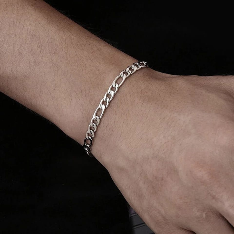 Esclava para hombre fígaro color plata, joyería de acero inoxidable
