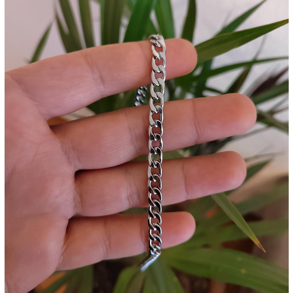 Cadena cubana color plata, Joyería de acero inoxidable