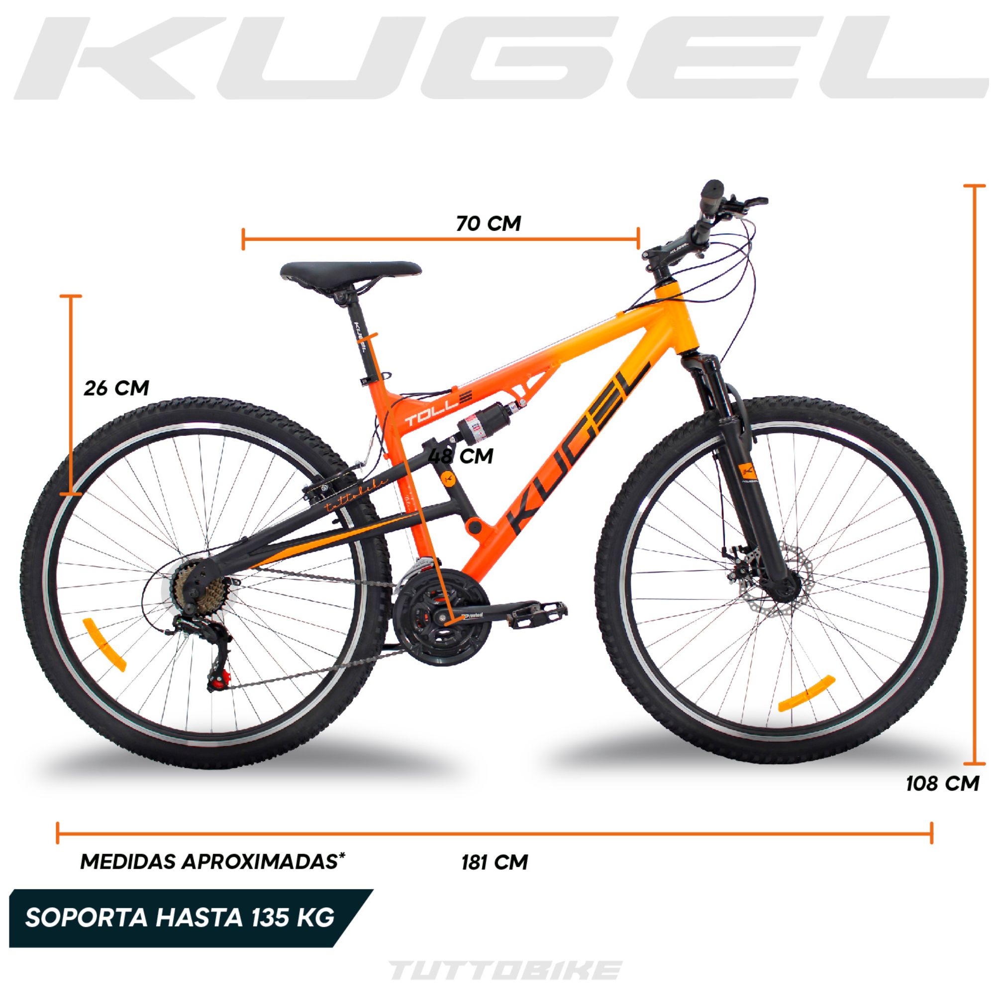 Bicicleta De Mountain Bike Doble Suspensión Kugel Toll R29 Naranja