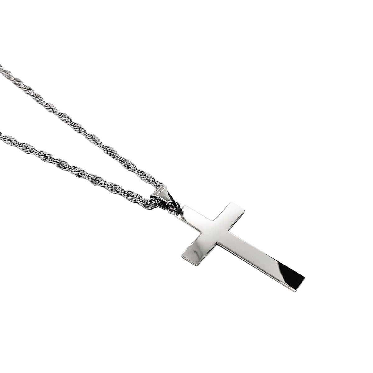 Cadena Collar Cruz Plata .925 Hombre Con Baño De Rodio