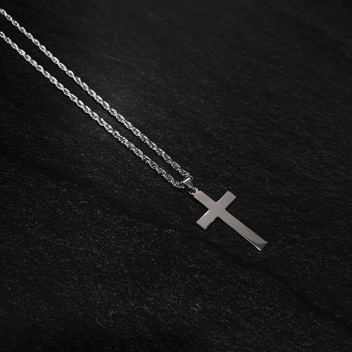 Cadena Collar Cruz Plata .925 Hombre Con Baño De Rodio