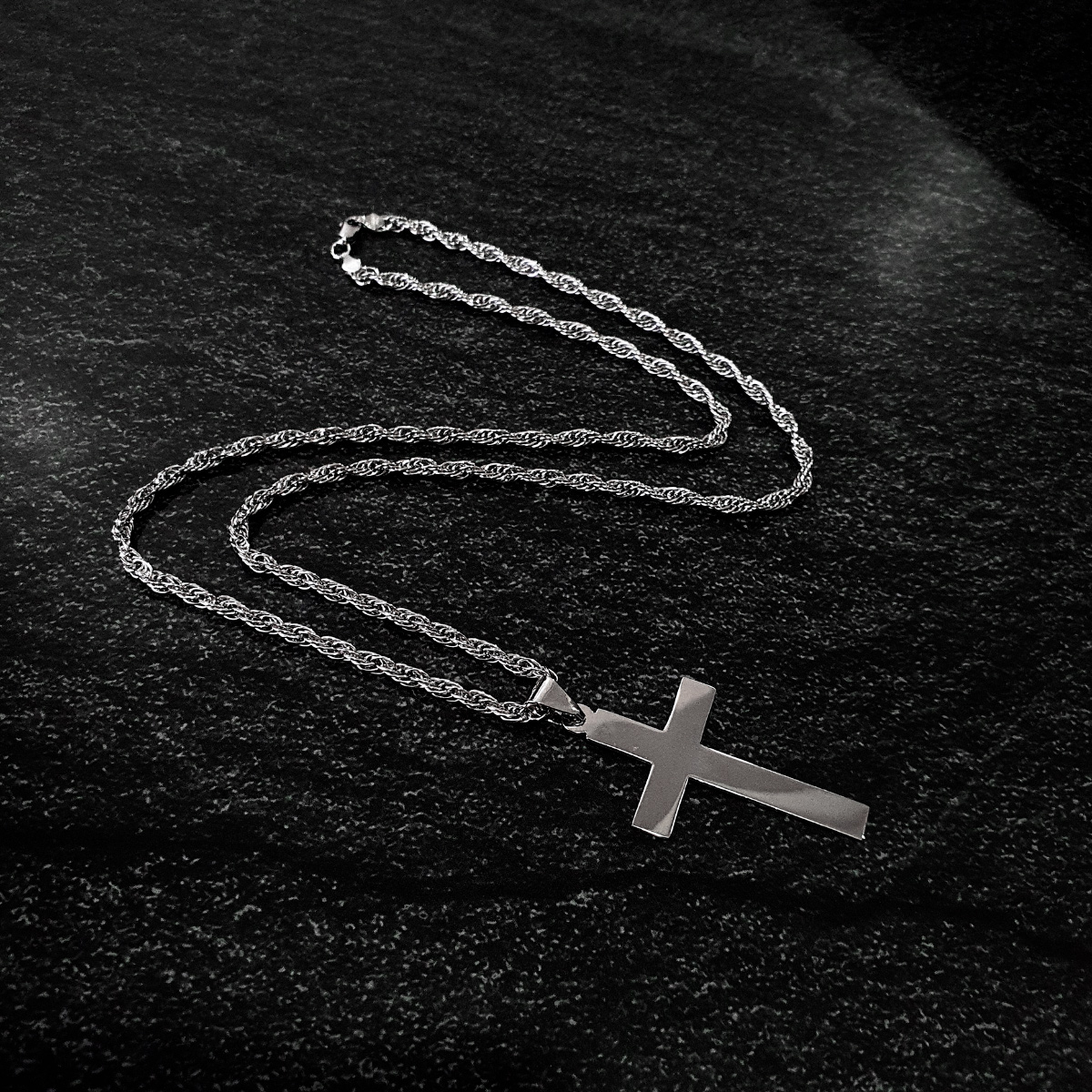 Cadena Collar Cruz Plata .925 Hombre Con Baño De Rodio