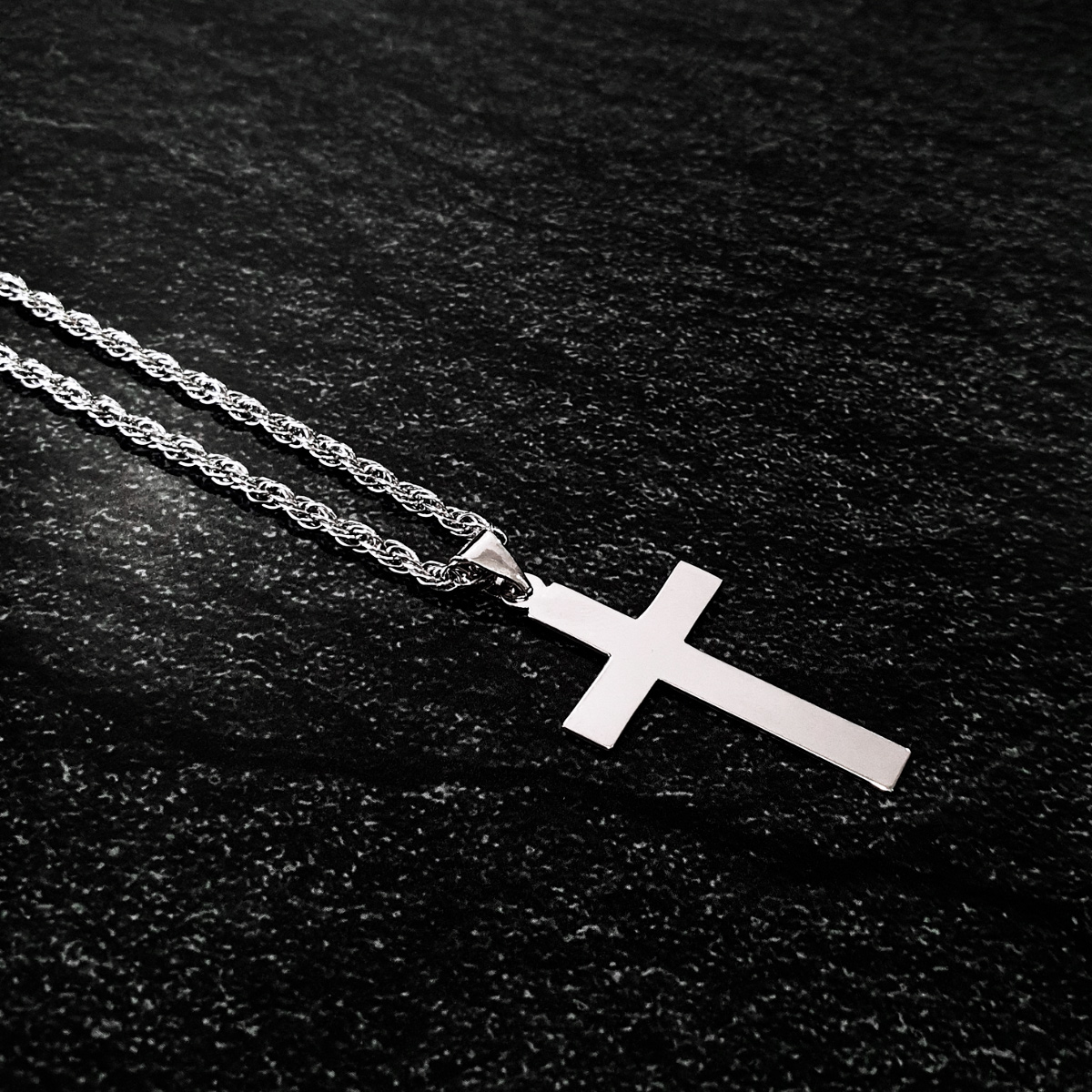 Cadena Collar Cruz Plata .925 Hombre Con Baño De Rodio