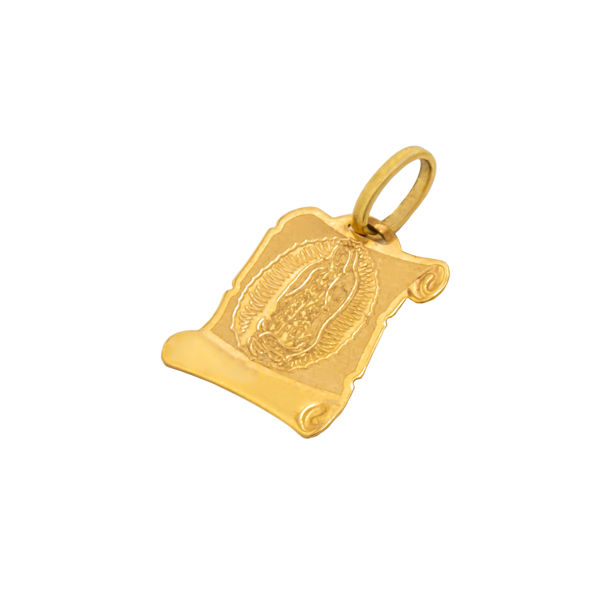 Medalla Pergamino Virgen De Guadalupe Oro 14 Kilates.