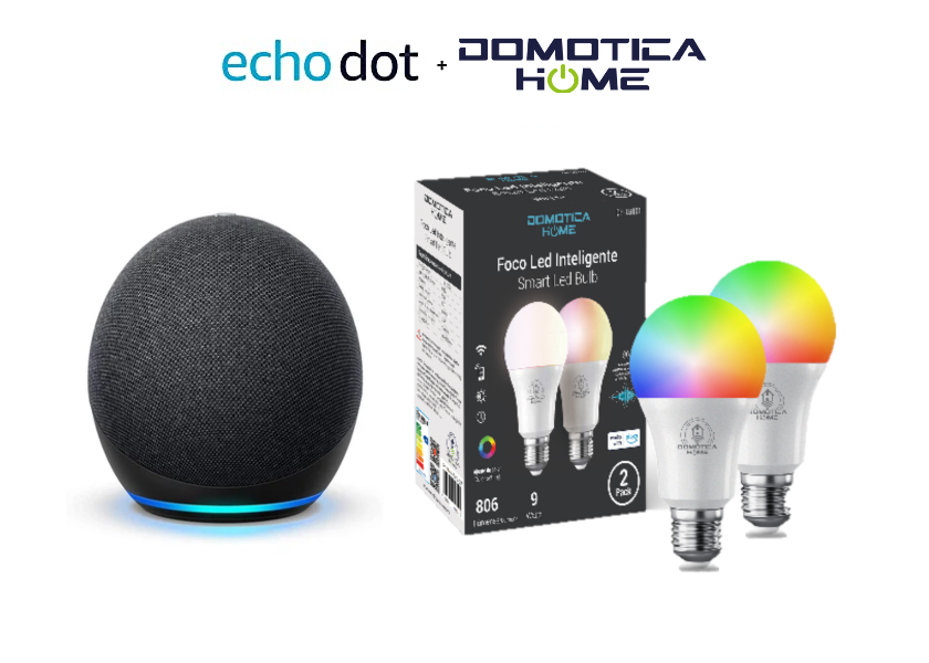 KIT ECHO DOT 5 NEGRO + FOCOS LED INTELIGENTES CERTIFICADOS ALEXA