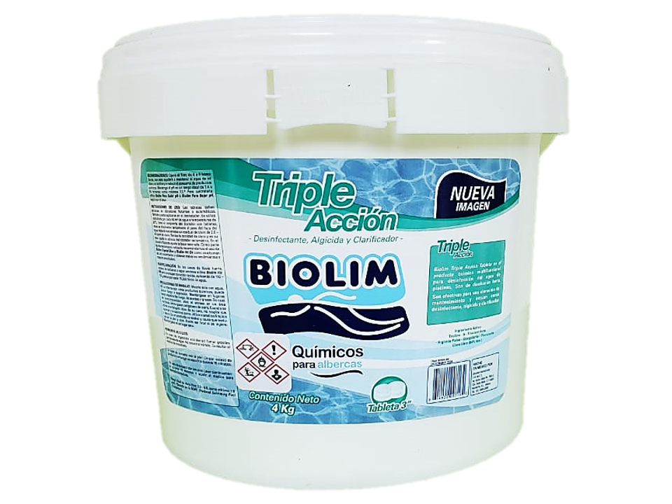 4 Kg De Pastillas de Cloro Para Alberca Piscina Familiar Intex, Bestway, Infantil Tubular TRIPLE ACCION PASTILLA 3" Marca Biolim